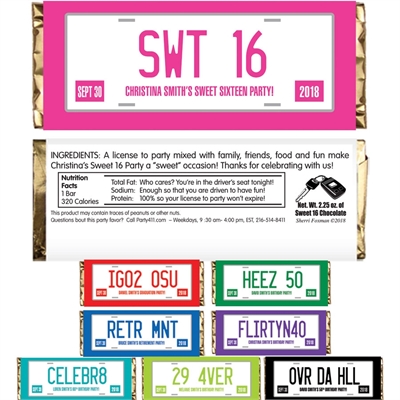 Sweet 16 License Plate Theme Candy Bar Wrapper