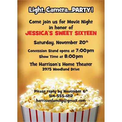 Hollywood Popcorn Party Invitation