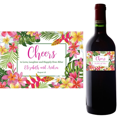 Tropical Flower Wine Champagne Bottle Label