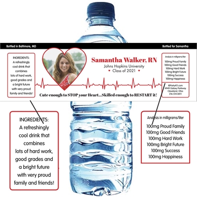 Nursing and Medical School Graduation EKG Water Bottle Label