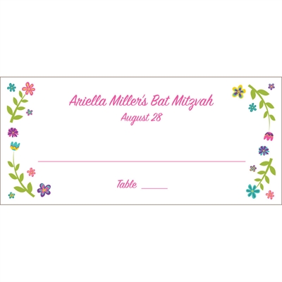 Bat Mitzvah Torah Flowers Theme Seating Card