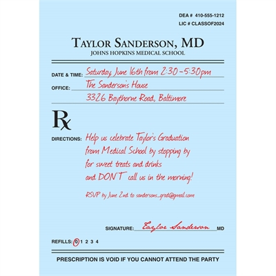 Graduation Prescription Pad Invitation