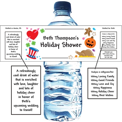 Bridal Shower Holiday Theme Water Bottle Label