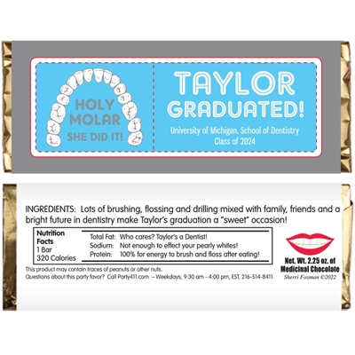 Graduation Dental School Theme Candy Bar Wrapper