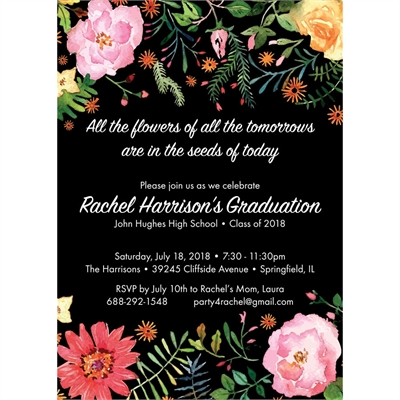 Watercolor Flowers Graduation Invitation