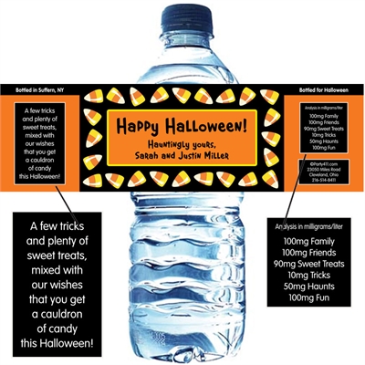 Halloween Sweet Candy Corn Water Bottle Label