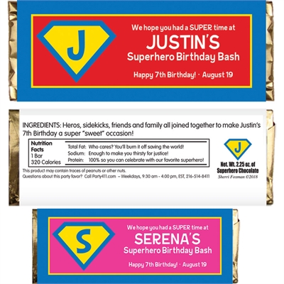 Superhero Theme Party Candy Bar Wrappers