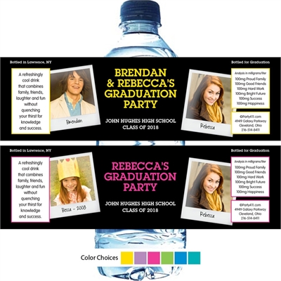 Graduation Polaroid Photo Theme Water Bottle Label