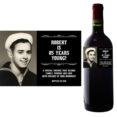 A Classic Birthday Milestone Photo Label, Wine and Champagne