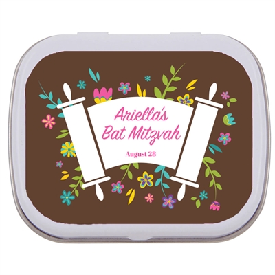 Bat Mitzvah Torah Flowers Custom Mint Tin