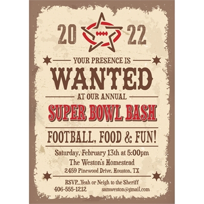 Western Theme Super Bowl Party Invitation