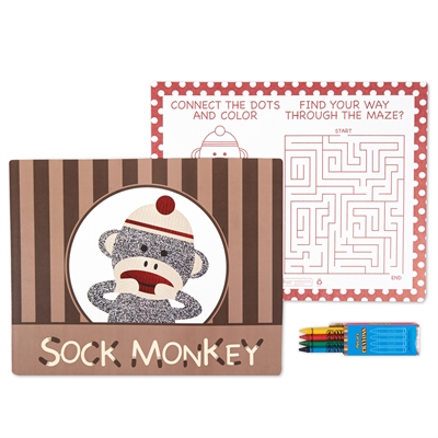 Sock Monkey Red Activity Placemat Kit for 4