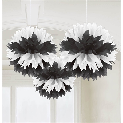 Black & White Fluffy Tissue Hanging Decorations