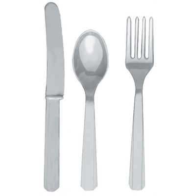 Silver Plastic Forks, Knives and Spoons (8 each)