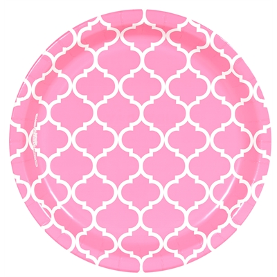 Candy Pink Quatrefoil Dinner Plates (8)