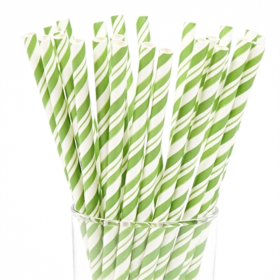 Green and White Striped Paper Straws (24)