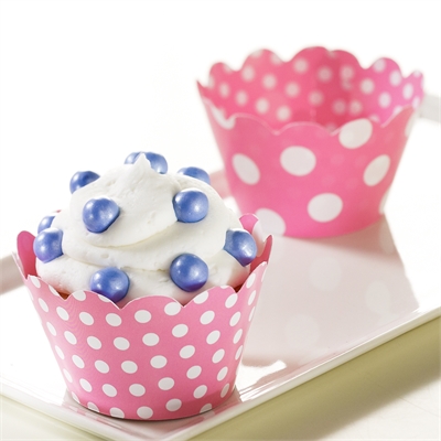 Pink and White Polka Dots Reversible Cupcake Wrappers (12)