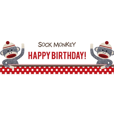 Sock Monkey Red Birthday Banner