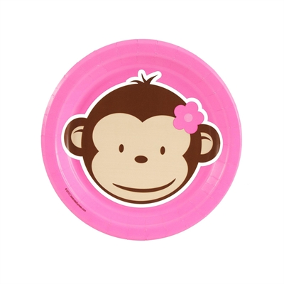Pink Mod Monkey Dessert Plates (8)