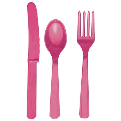 Bright Pink Plastic Silverware (24)
