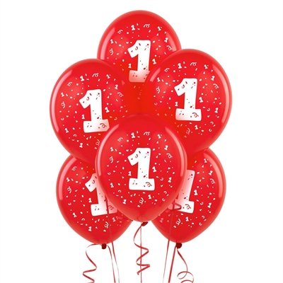 Red with #1 Matte Balloons (6)