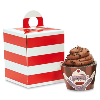 Sock Monkey Red Cupcake Wrapper & Box Kit