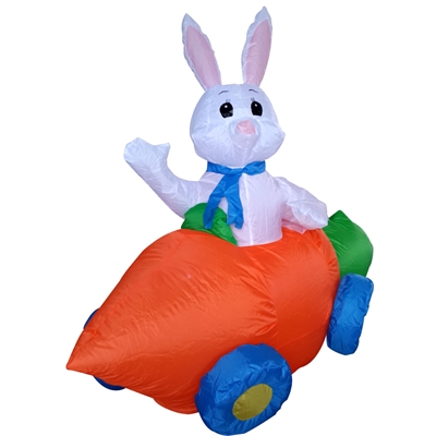 Easter Bunny in a Carrot Car Inflatable Lawn Décor (4 Feet Tall)