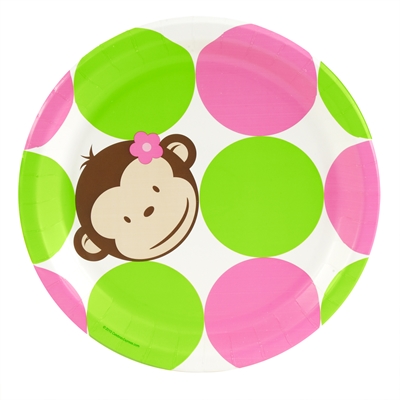 Pink Mod Monkey Dinner Plates (8)