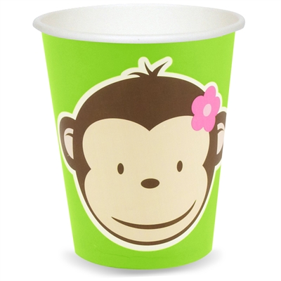 Pink Mod Monkey Paper Cups (8)