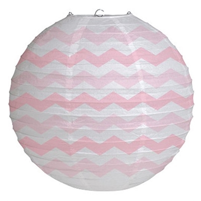 Classic Pink Round Paper Chevron Lantern