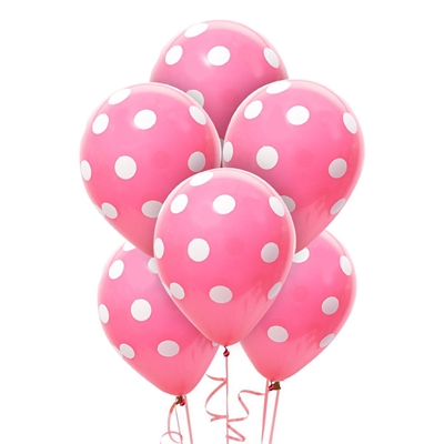 Hot Rose and White Dots Latex Balloons (6)