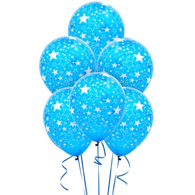 Blue and White Stars Latex Balloons (6)