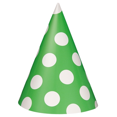 Lime Green Party Hats with White Dots