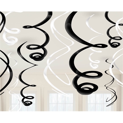 Black & White Plastic Swirl Ceiling Decorations