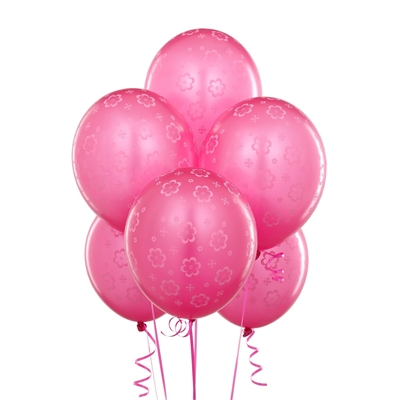 Magenta with Pink Flowers Latex Balloons (6)