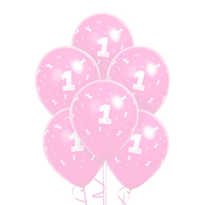 Pink #1 Latex Balloons (6)