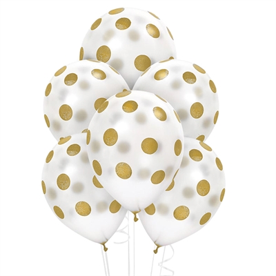 White and Gold Dots Latex Balloons