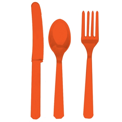 Orange Forks, Knives and Spoons (8 each)