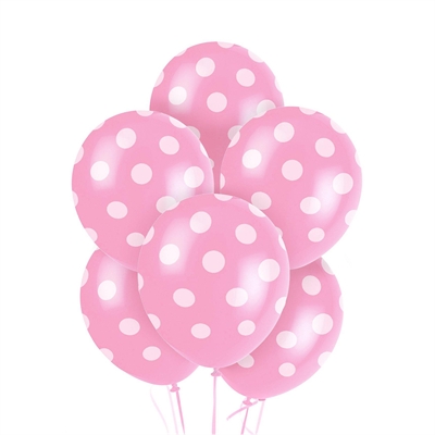 Pink and White Dots Latex Balloons (6)