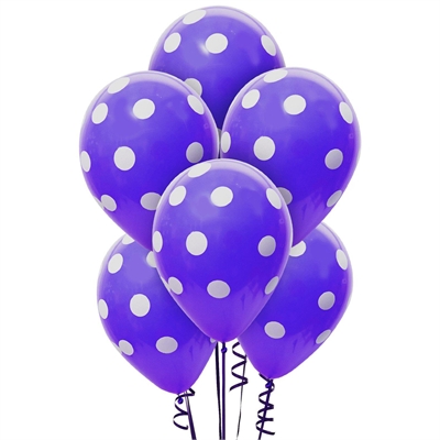 Purple and White Dots Latex Balloons (6)